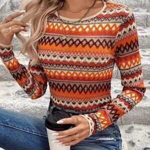 Bohemian Geometric Pattern Long Sleeve T-Shirt